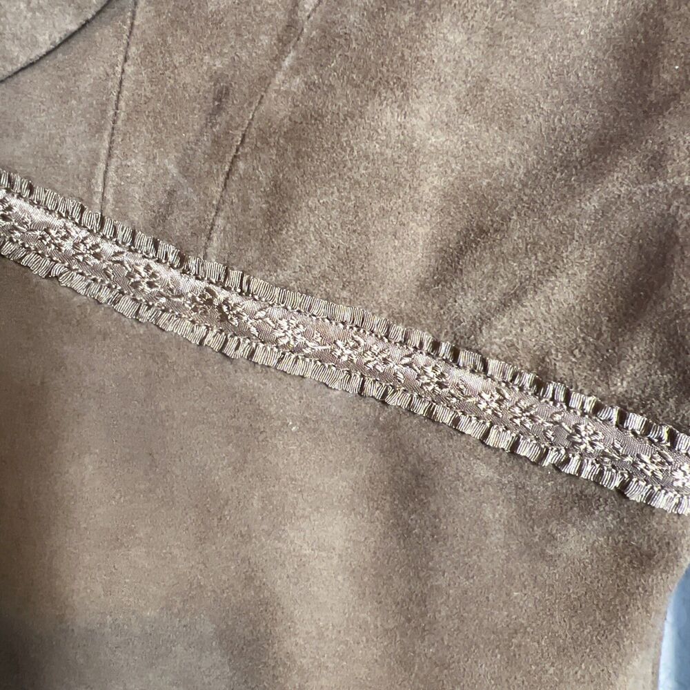 Express Y2K Ruffled Brown Genuine Suede Top Women's 5/6 - Picture 7 of 11